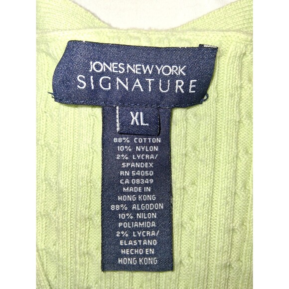 Jones NY Sweater Woman XL Green Button V Neck Rib Knit Tunic Stretch Casual Work - Picture 4 of 4